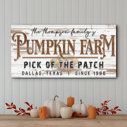 Pick Of The Patch Pumpkin Farm Sign II canvas Tailored Canvases pumpkins rustic white wood on Tampa Home & Garden Store
