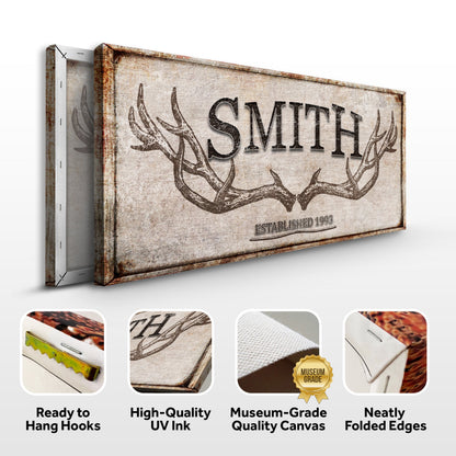 Personalized Family Antler Sign Canvas by Tailored Canvases, rustic distressed wood look on Tampa Home & Garden Store