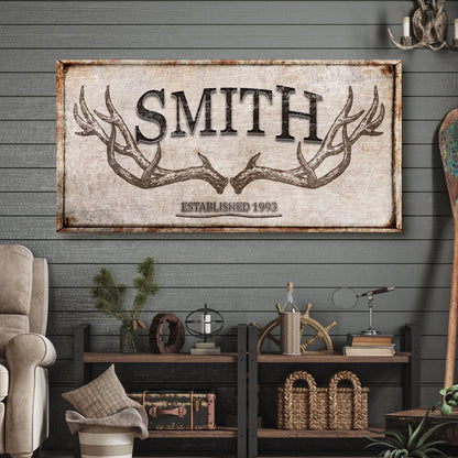 Canvas personalized family sign with SMITH name and antler motif Tailored Canvases on Tampa Home & Garden Store