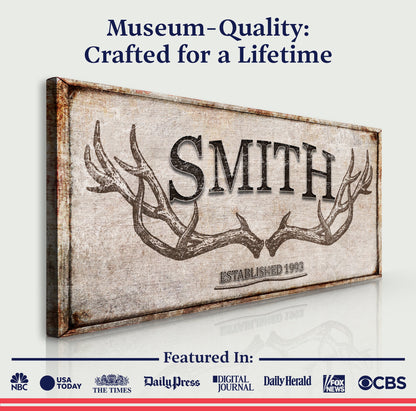 Canvas Personalized Family Antler Sign V by Tailored Canvases with rustic wood texture on Tampa Home & Garden Store