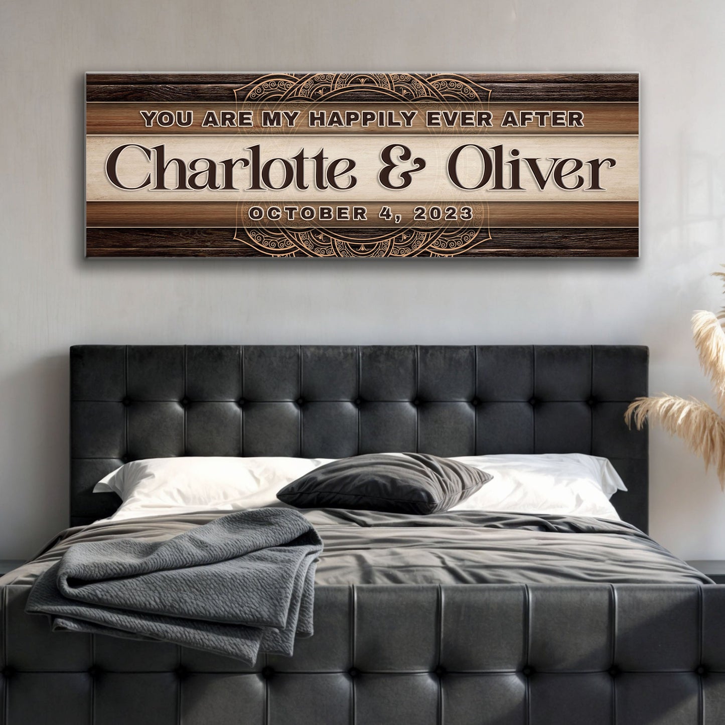 Personalized Happily Ever After Couple Sign IV canvas with wood plank design Charlotte & Oliver on Tampa Home & Garden Store