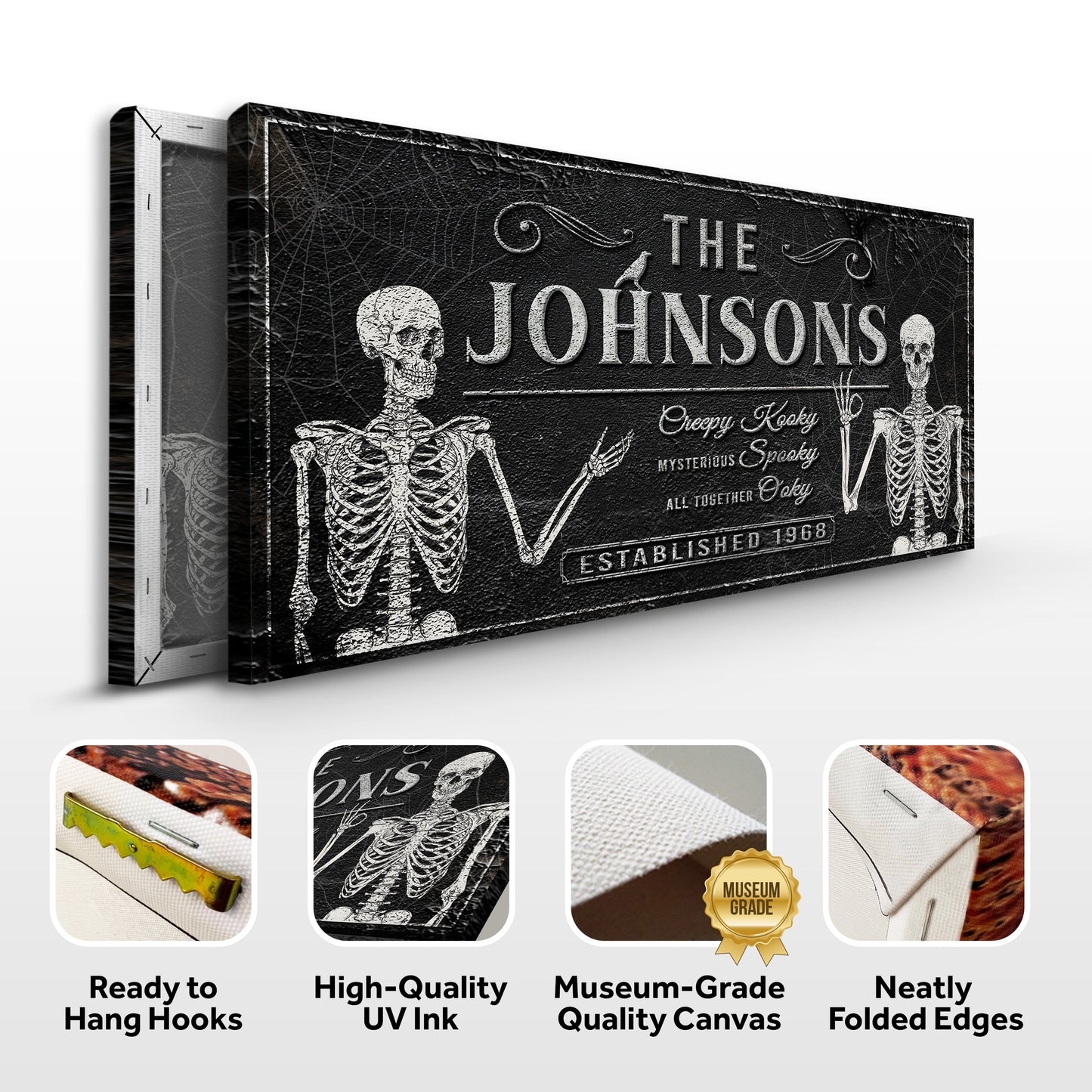 Canvas Gothic Family Sign V: black textured surface with skeletons Tailored Canvases on Tampa Home & Garden Store