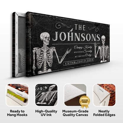 Canvas Gothic Family Sign V: black textured surface with skeletons Tailored Canvases on Tampa Home & Garden Store