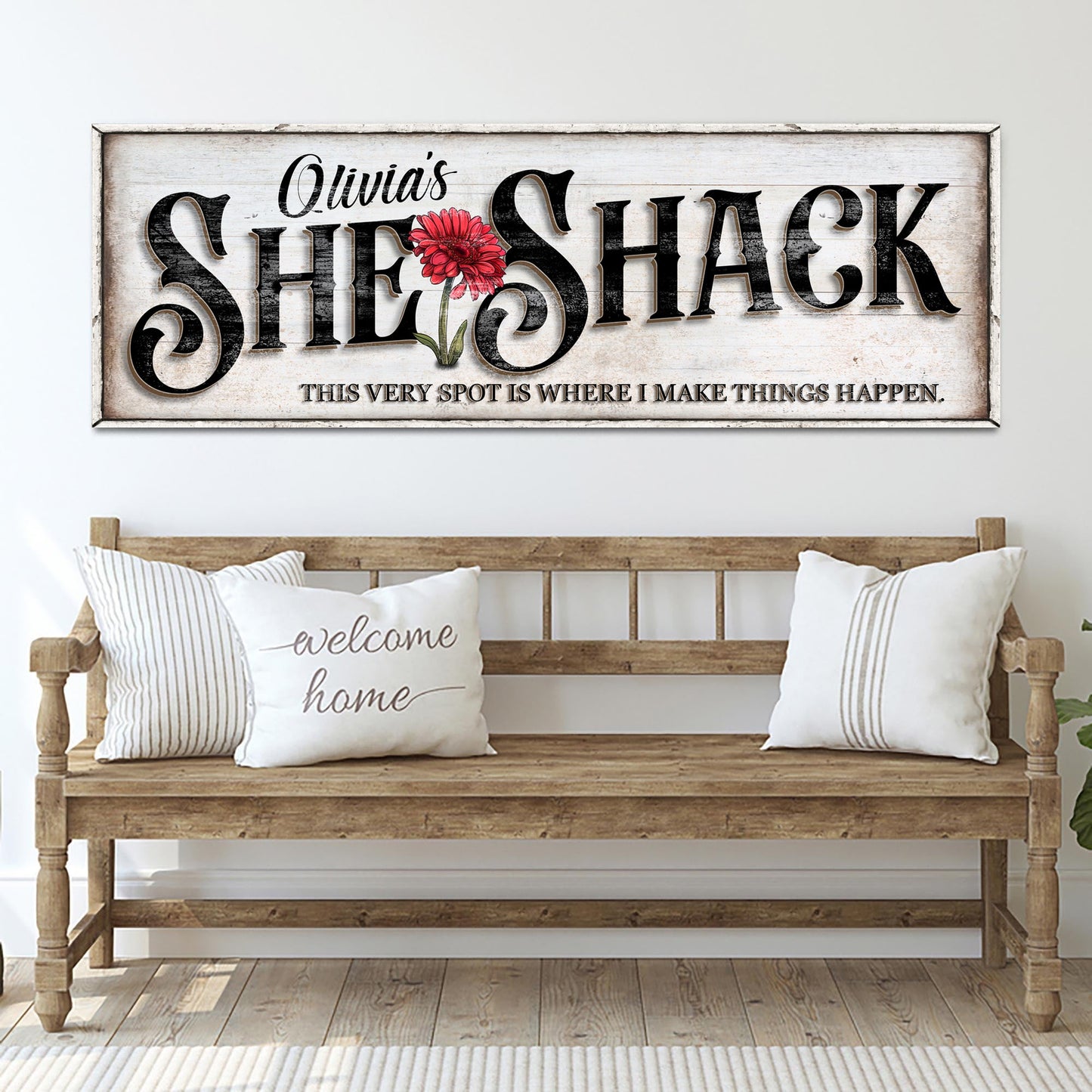 Personalized She Shed Sign canvas with red flower, Tailored Canvases crafting canvas on Tampa Home & Garden Store