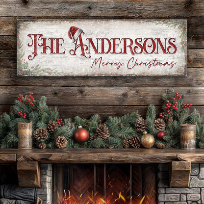 Canvas Christmas Family Name Sign II with ANDERSONS in red letters, Santa hat, Merry Christmas on Tampa Home & Garden Store