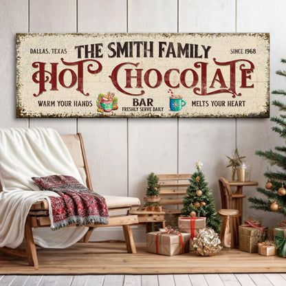 Hot Chocolate Christmas Bar Sign canvas by Tailored Canvases; rustic vintage sign with CHOCOLATE on Tampa Home & Garden Store