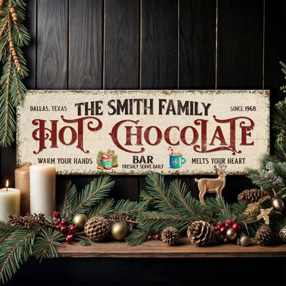 Hot Chocolate Christmas Bar Sign canvas rustic cream with large red Hot Chocolate text on Tampa Home & Garden Store