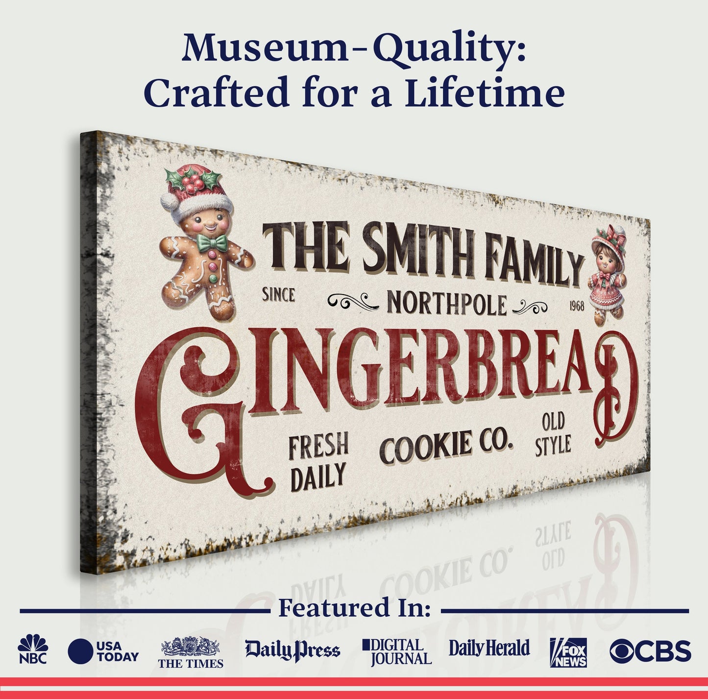 Family Gingerbread Bakery Christmas Sign canvas by Tailored Canvases, vintage-style holiday decor on Tampa Home & Garden Store