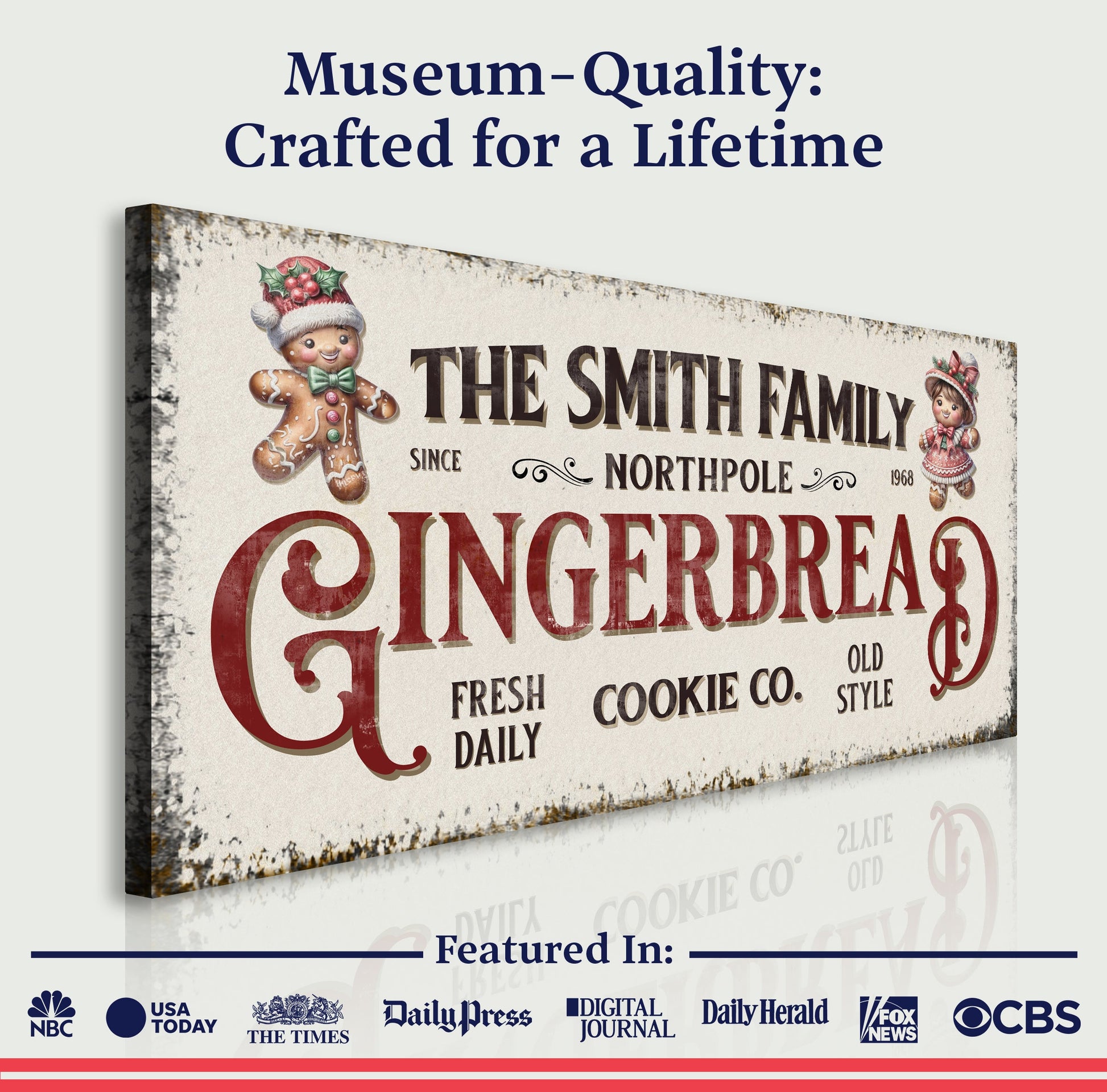 Family Gingerbread Bakery Christmas Sign canvas by Tailored Canvases, vintage-style holiday decor on Tampa Home & Garden Store