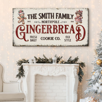 Family Gingerbread Bakery Christmas Sign canvas vintage cream with gingerbread on Tampa Home & Garden Store