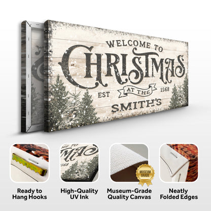 Family Welcome To Christmas Sign III canvas wall art rustic wood and snow accents on Tampa Home & Garden Store