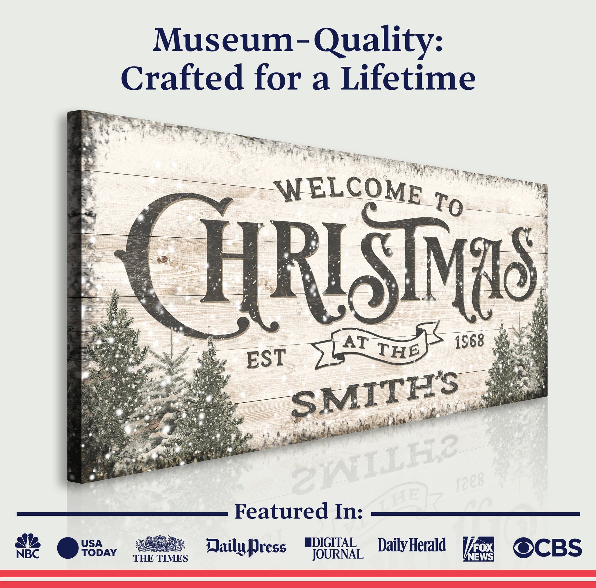 Family Welcome To Christmas Sign III canvas by Tailored Canvases, rustic wood sign on Tampa Home & Garden Store