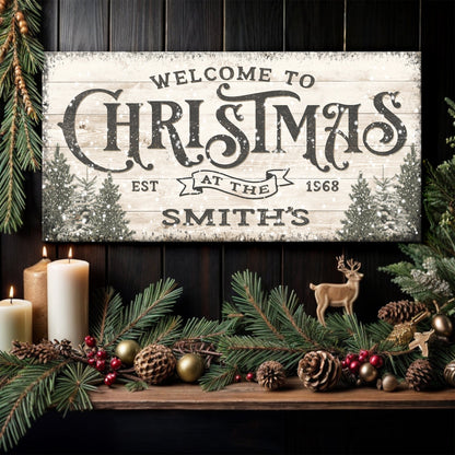Family Welcome To Christmas Sign III canvas sign with black lettering Tailored Canvases on Tampa Home & Garden Store