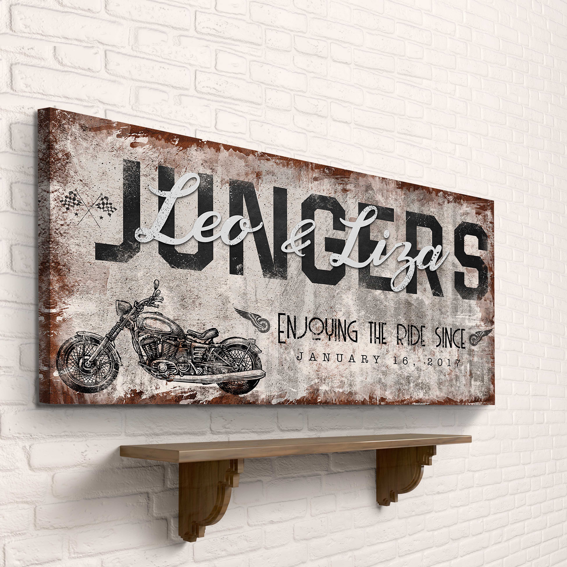 Enjoy the Bike Ride Sign canvas by Tailored Canvases with a vintage motorcycle illustration on Tampa Home & Garden Store