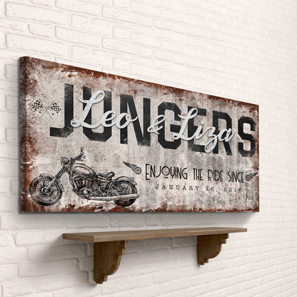 Enjoy the Bike Ride Sign canvas by Tailored Canvases with a vintage motorcycle illustration on Tampa Home & Garden Store