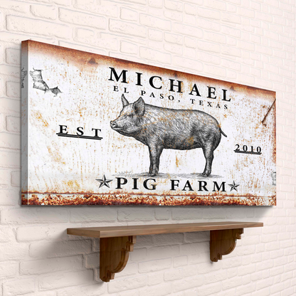 Pig Farm Sign canvas by Tailored Canvases, rustic pig illustration on craft canvas on Tampa Home & Garden Store