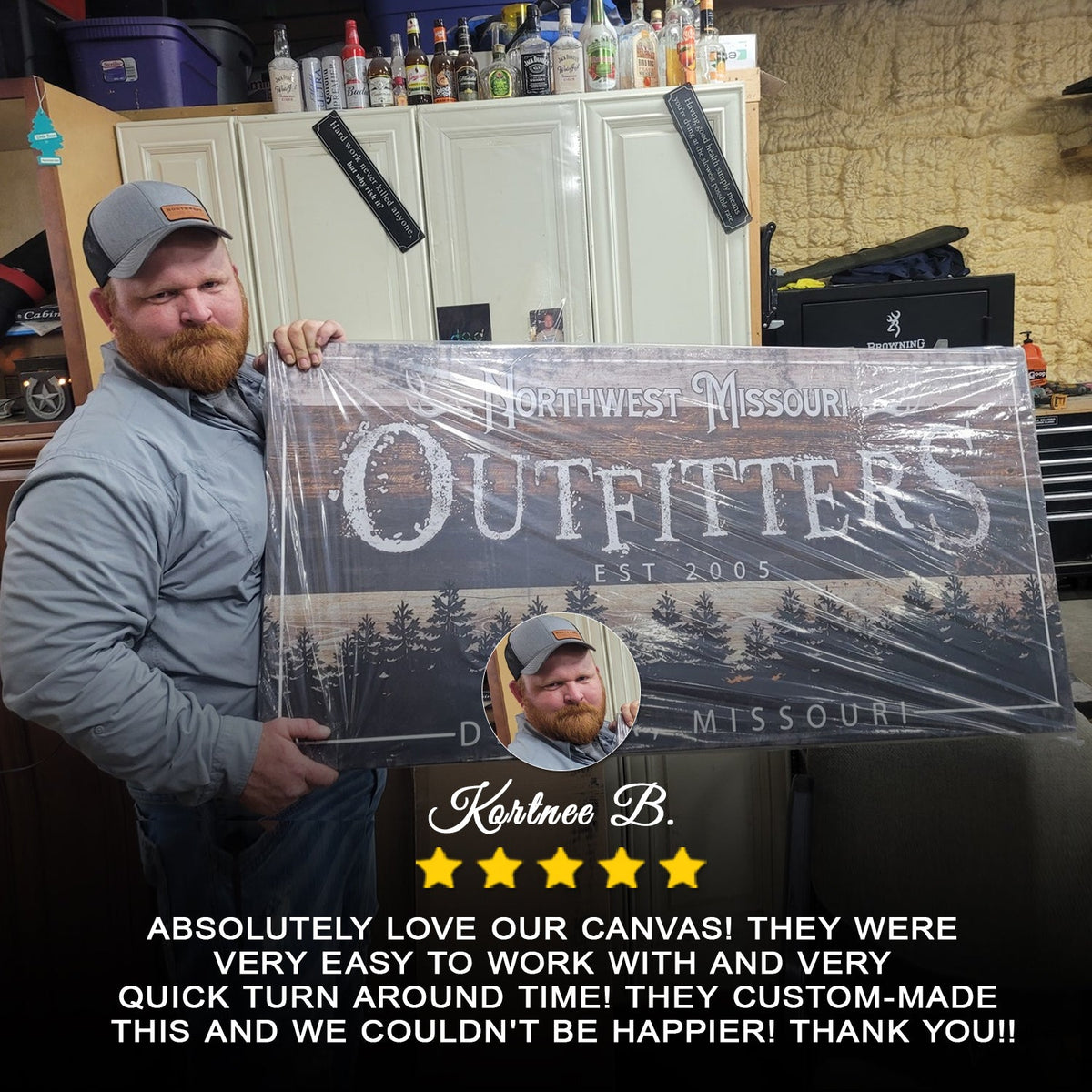 Canvas fishing and hunting sign by Tailored Canvases, Northwest Missouri Outfitters rustic wood on Tampa Home & Garden Store