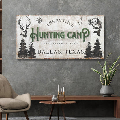 Canvas Fishing And Hunting Sign by Tailored Canvases, hunting camp with deer head and fish on Tampa Home & Garden Store