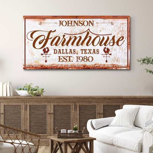 Farmhouse Sign III canvas by Tailored Canvases with distressed white background and brown script on Tampa Home & Garden Store