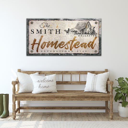 Homestead Sign IV canvas by Tailored Canvases, rustic beige sign with The Smith Homestead on Tampa Home & Garden Store