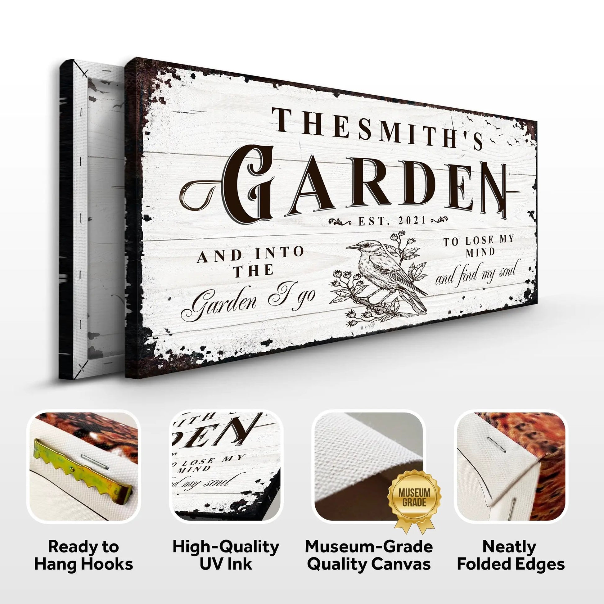 Family Garden Sign canvas by Tailored Canvases whitewashed wood panel brown typography on Tampa Home & Garden Store