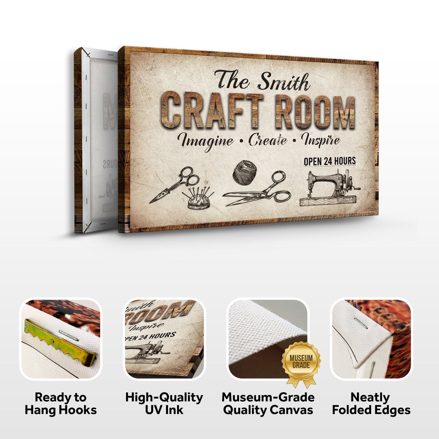Craft Room Sign II canvas with wood frame and backdrop, CRAFT ROOM text Tailored Canvases on Tampa Home & Garden Store