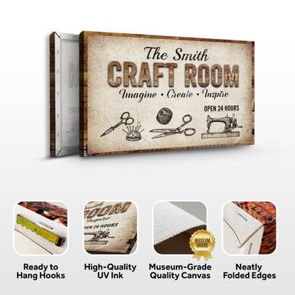 Craft Room Sign II canvas with wood frame and backdrop, CRAFT ROOM text Tailored Canvases on Tampa Home & Garden Store