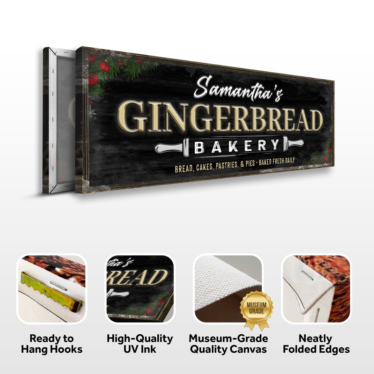 Bakery Sign canvas by Tailored Canvases with wood and Samantha's Gingerbread Bakery lettering on Tampa Home & Garden Store