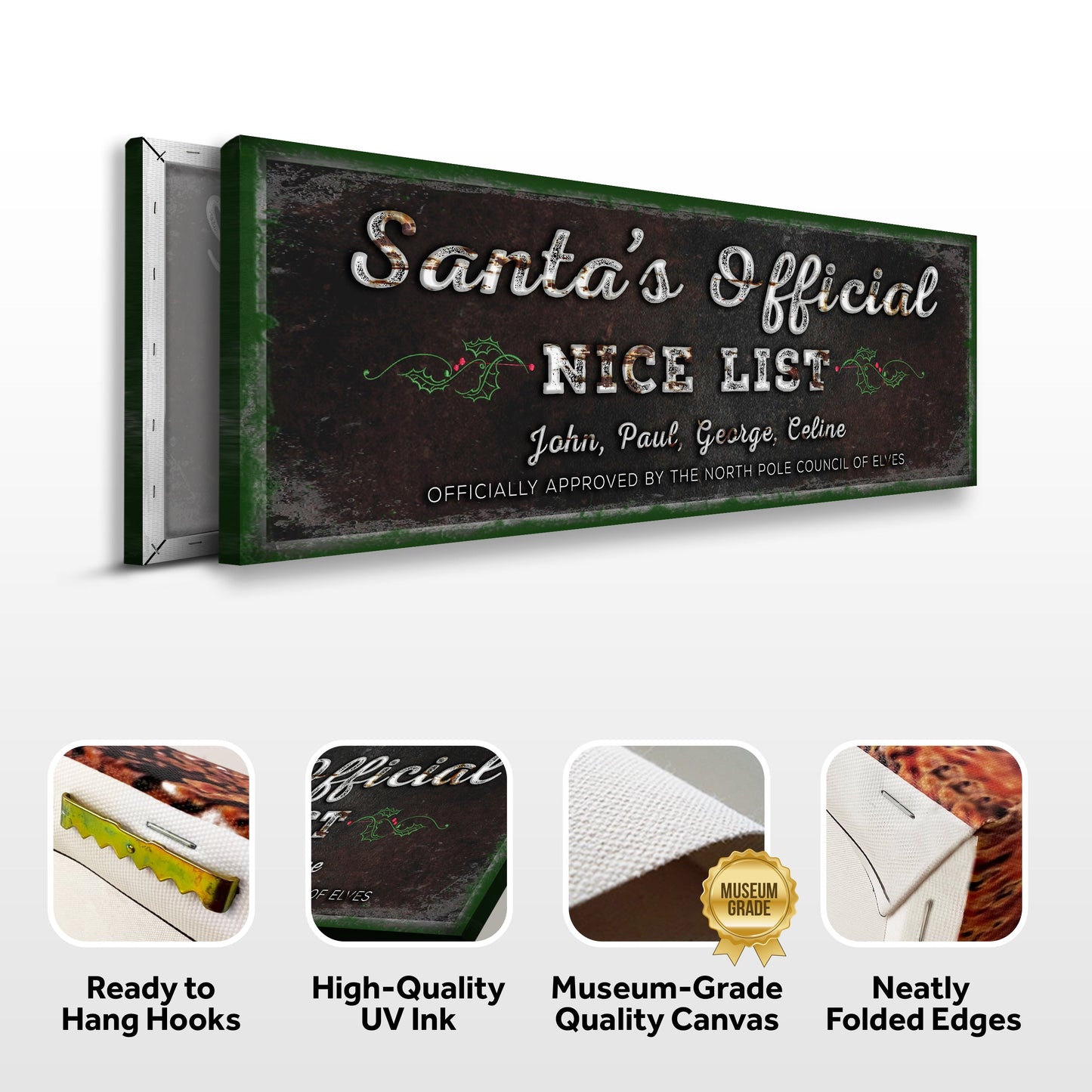 Santa's Official Nice List Sign crafting canvas by Tailored Canvases with dark rustic background on Tampa Home & Garden Store