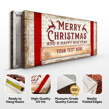 Merry Christmas Sign canvas by Tailored Canvases on rustic wood with red accents and deer on Tampa Home & Garden Store