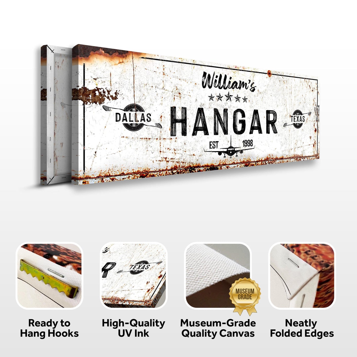 Hangar Sign II canvas crafting print with distressed rust and vintage signage Tailored Canvases on Tampa Home & Garden Store