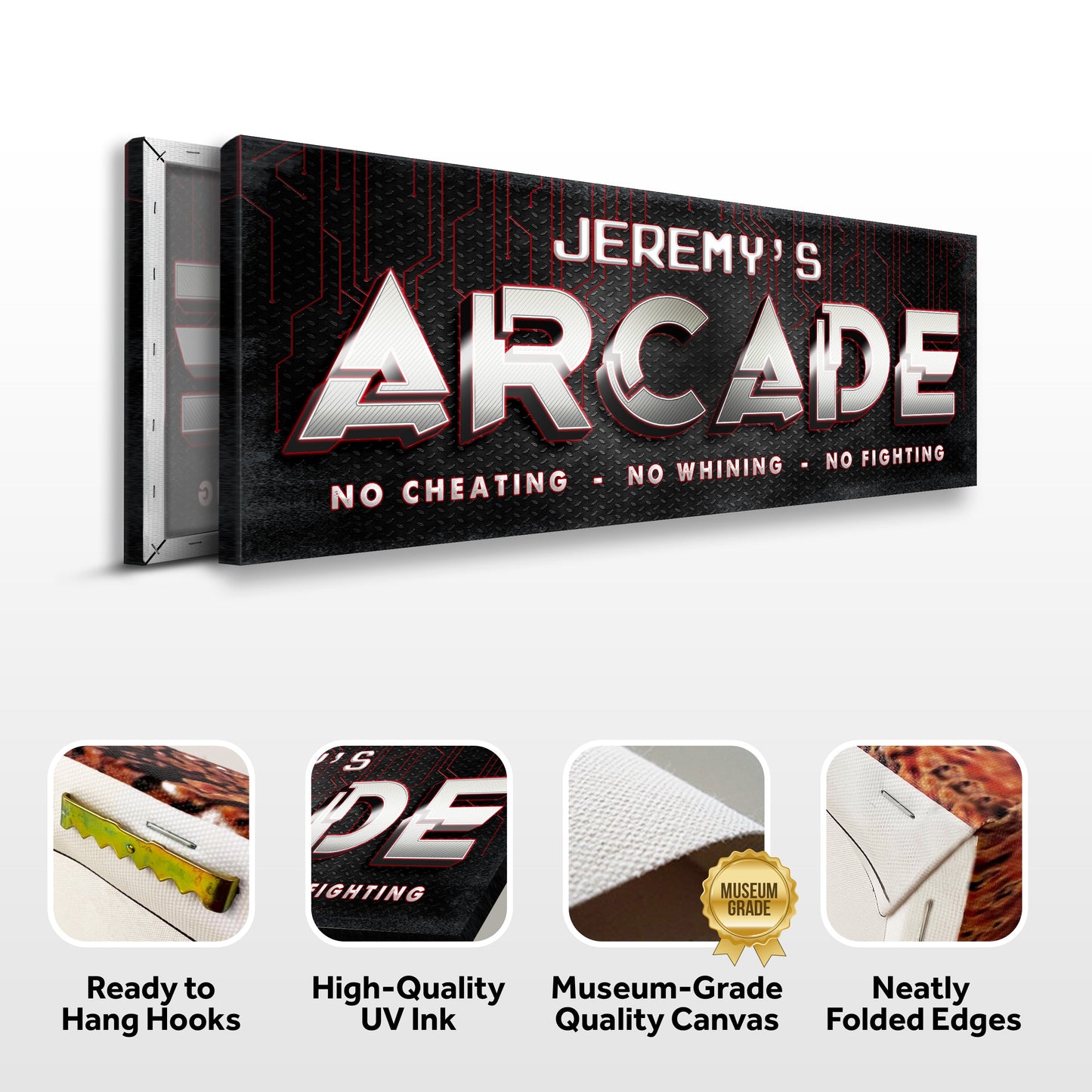 Arcade Family Sign canvas by Tailored Canvases with bold ARCADE lettering on black background on Tampa Home & Garden Store