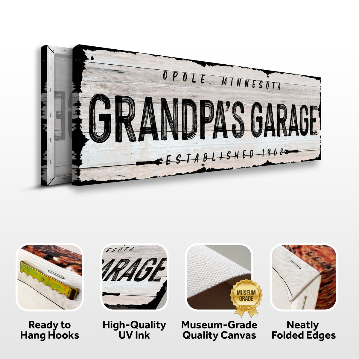 Canvas sign Grandpa Garage Sign II by Tailored Canvases in distressed wood finish on Tampa Home & Garden Store