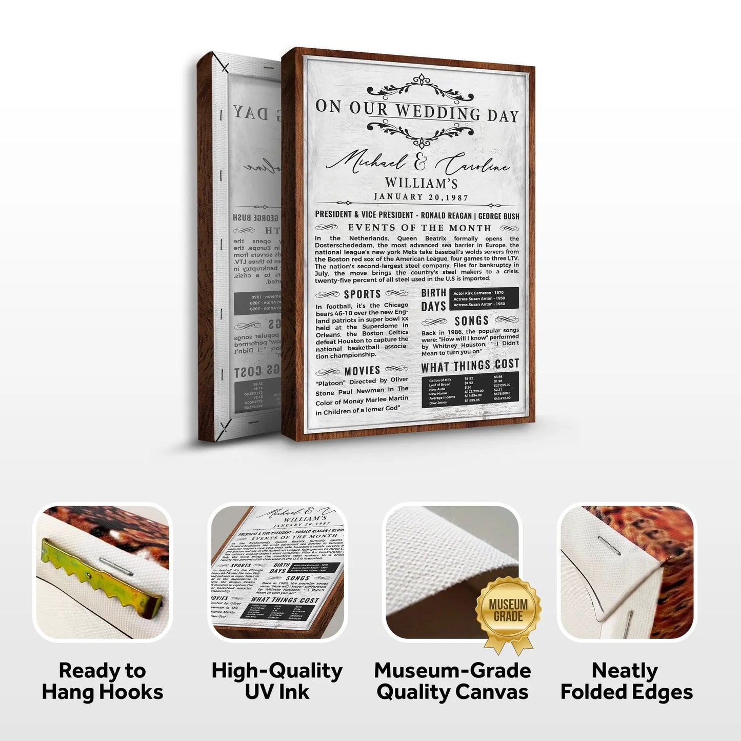 Wedding Anniversary Chronicle Sign canvas by Tailored Canvases with newspaper print on wood on Tampa Home & Garden Store