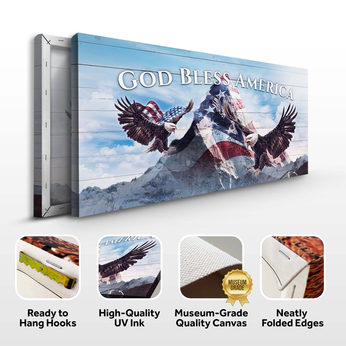 God Bless America sign canvas by Tailored Canvases crafting canvas with blue sky and mountains on Tampa Home & Garden Store