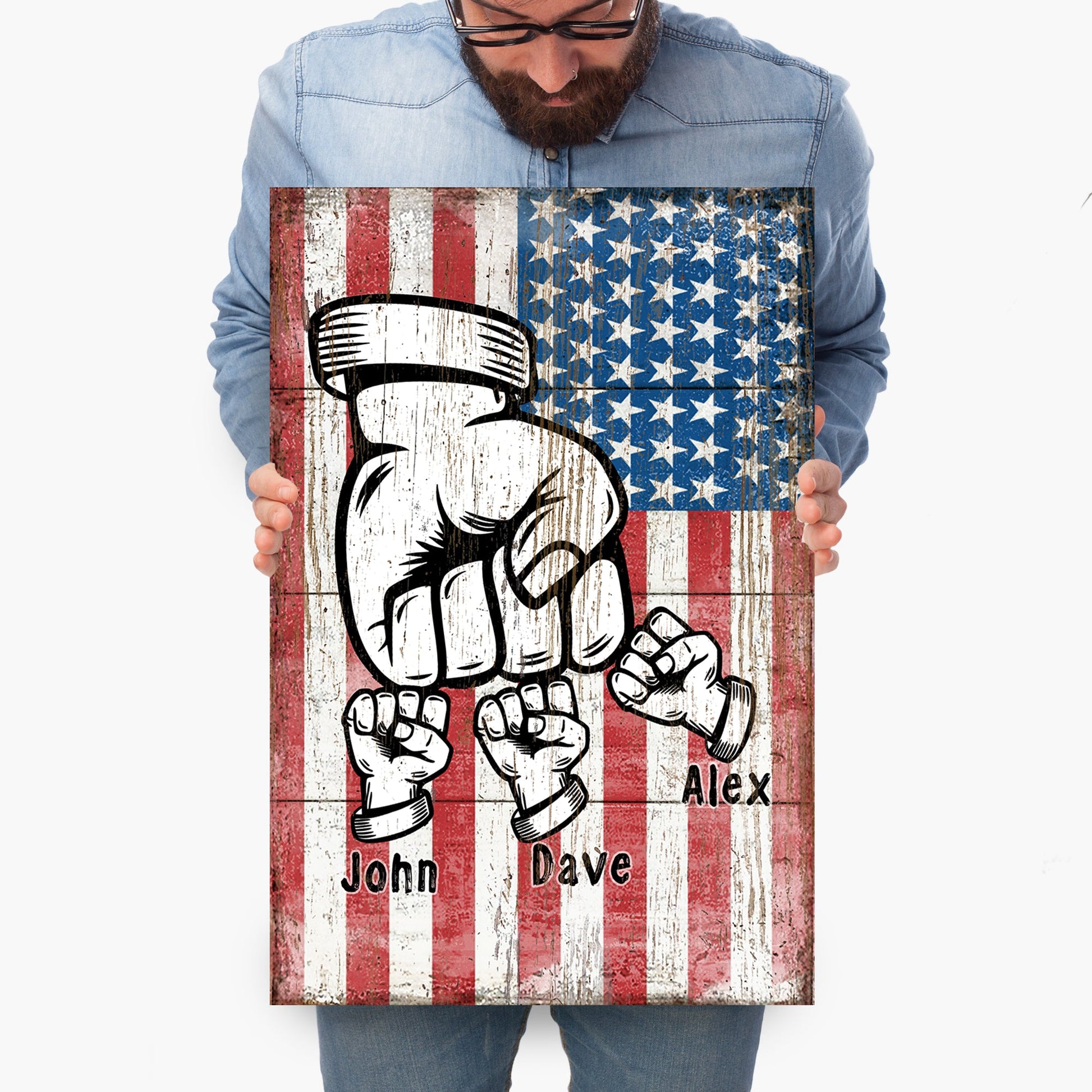 Canvas sign Dad Fist Bump Father's Day Gift by Tailored Canvases with distressed US flag on Tampa Home & Garden Store