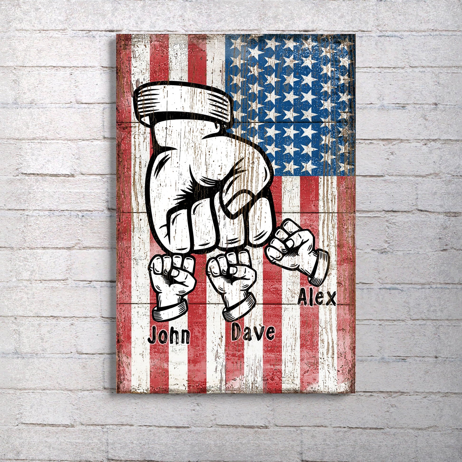 Dad Fist Bump canvas sign with flag backdrop and bold fist illustration Tailored Canvases on Tampa Home & Garden Store