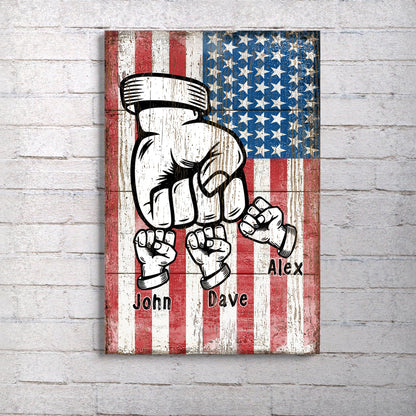 Dad Fist Bump canvas sign with flag backdrop and bold fist illustration Tailored Canvases on Tampa Home & Garden Store
