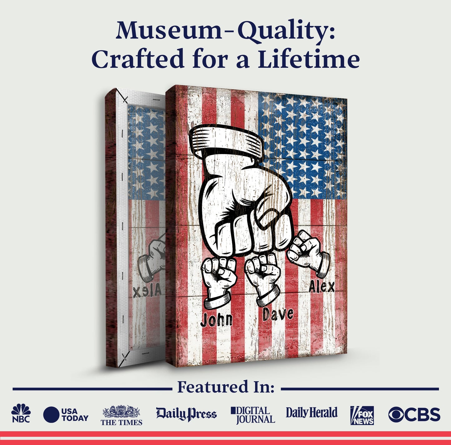 Dad Fist Bump Father's Day Gift Sign canvas by Tailored Canvases; patriotic flag design panels on Tampa Home & Garden Store