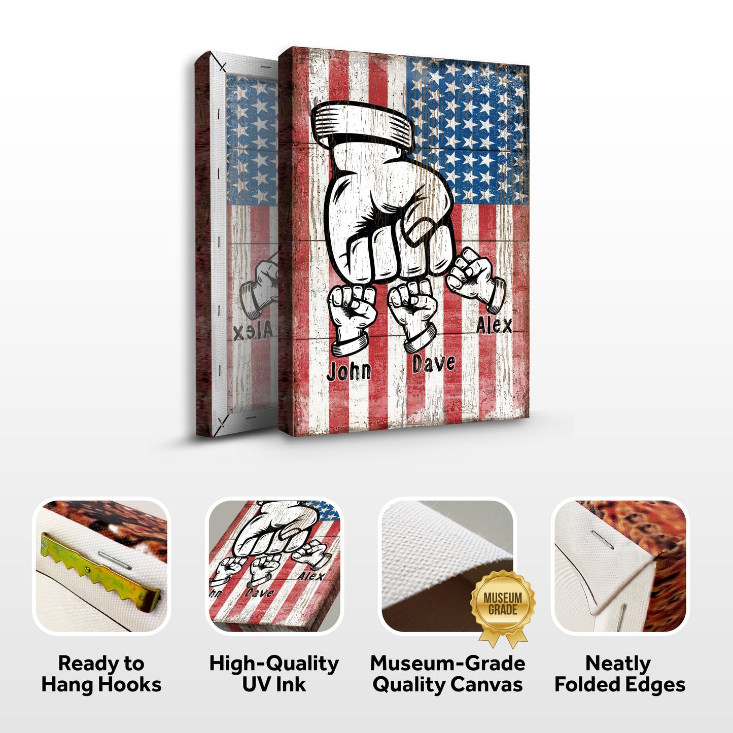 Dad Fist Bump Gift Sign canvas with flag backdrop and cartoon fists Tailored Canvases on Tampa Home & Garden Store