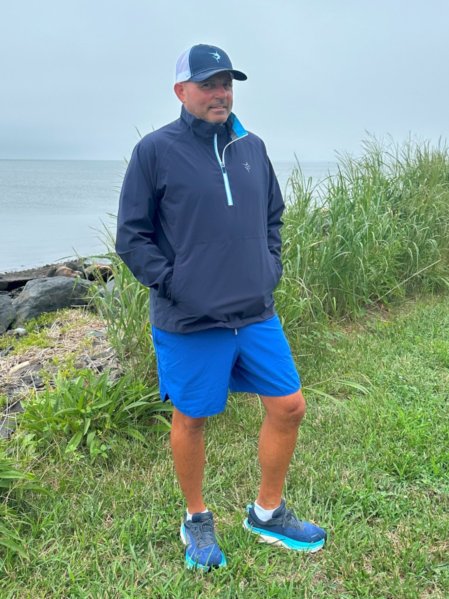 Palm Beach Waterproof Quarter Zip navy jacket with light blue zipper by White Water Life on Tampa Home & Garden Store