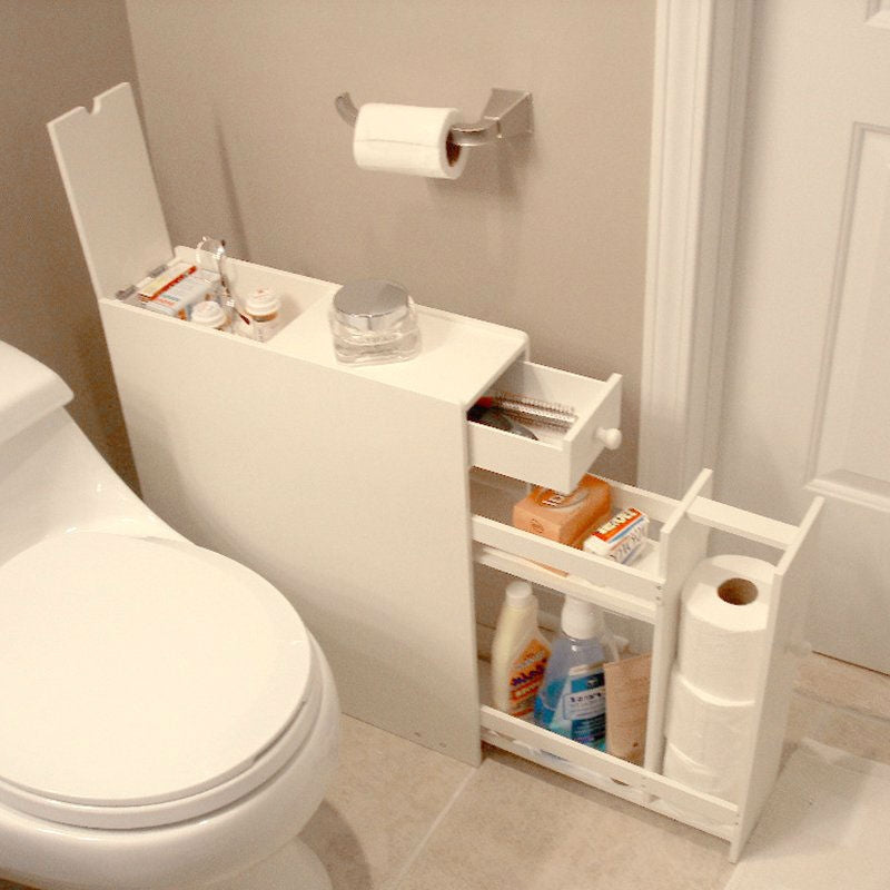 Mueble de baño de suelo que ahorra espacio con acabado de madera blanca