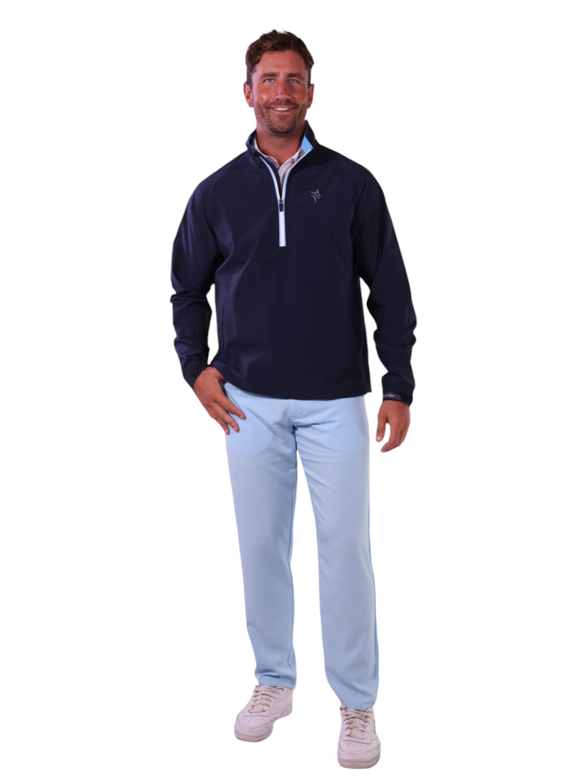 Palm Beach Waterproof Quarter Zip by White Water Life navy jacket with blue zipper accents on Tampa Home & Garden Store