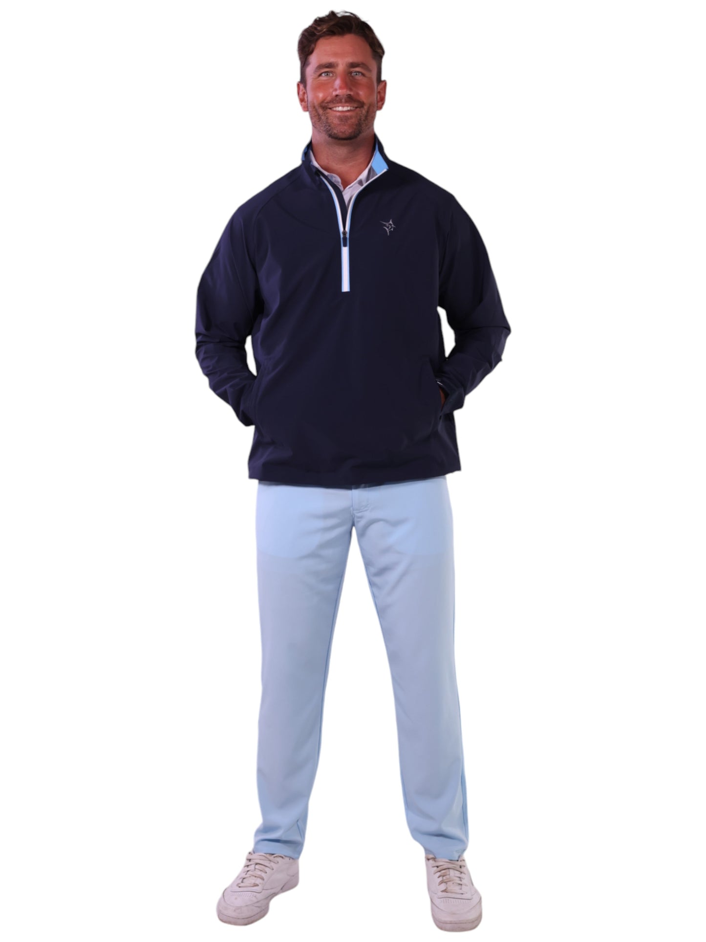 Palm Beach Waterproof Quarter Zip navy by White Water Life with chest logo on Tampa Home & Garden Store
