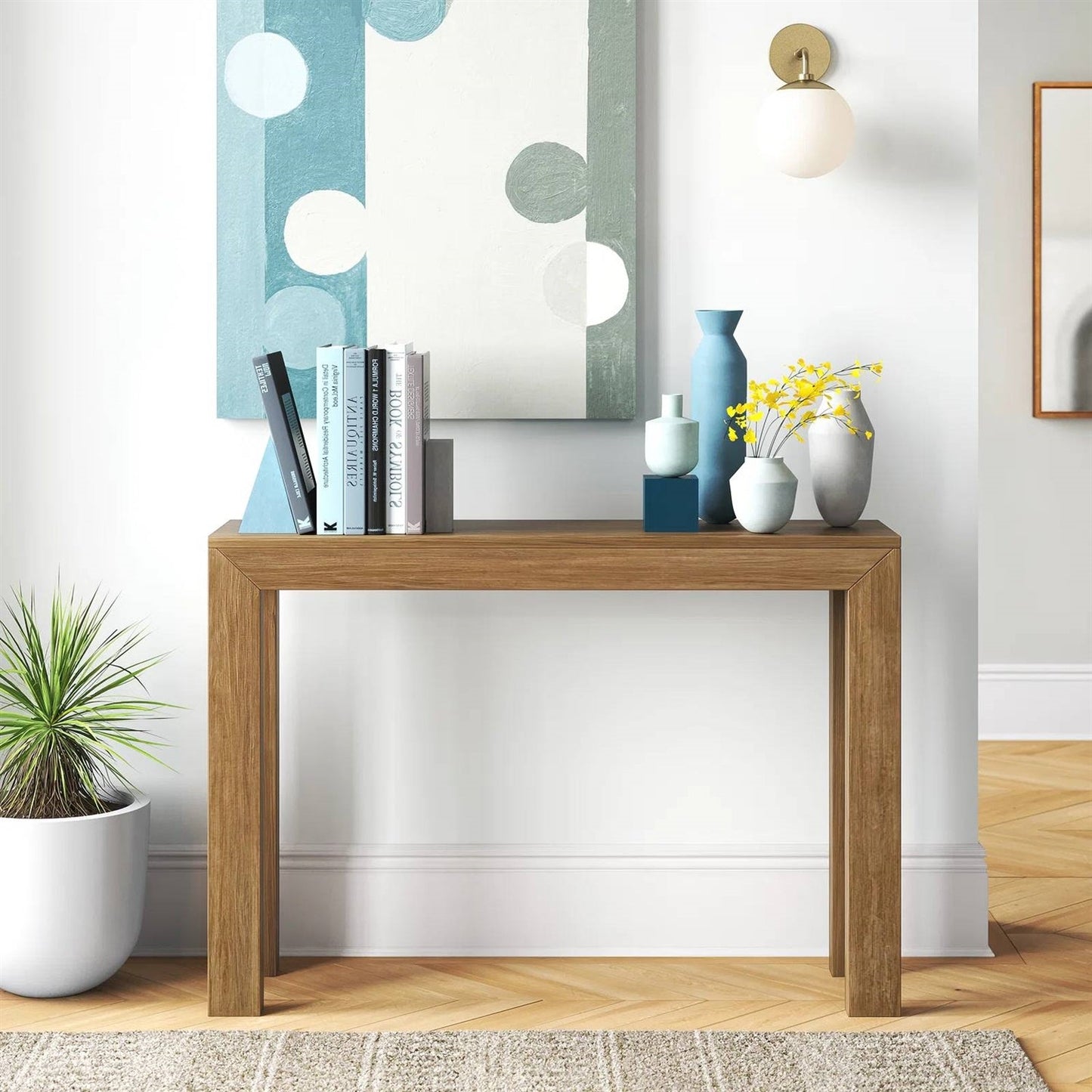 Mesa Consola/Mesa de Sofá Moderna de Madera Maciza con Acabado de Nogal Pecan Marrón Medio