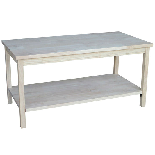Unfinished Solid Wood Rectangular Coffee Table with Bottom Shelf - Tampa Home & Garden Store