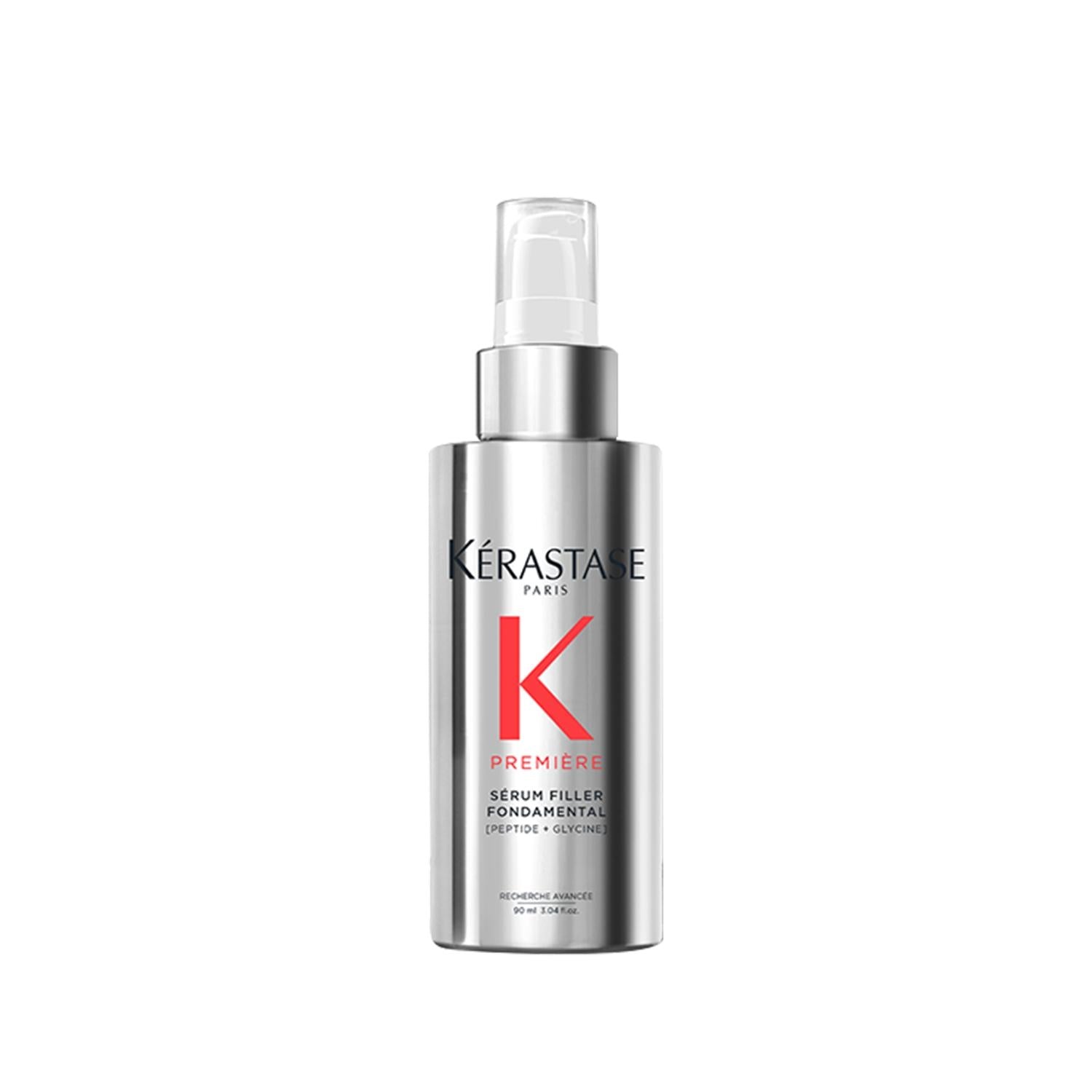 Kerastase Premiere Serum Filler Fondamental hair serum bottle, silver finish, red K, 90 ml on Tampa Home & Garden Store
