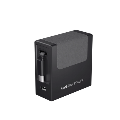 Gitryin 35W GaN dual-port retractable charger with black textured body by Giraffe Tools on Tampa Home & Garden Store