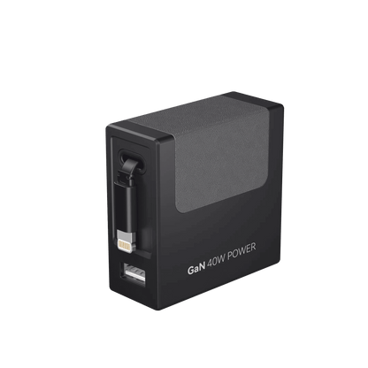 Gitryin 35W GaN dual-port retractable charger with textured gray body and foldable plug on Tampa Home & Garden Store