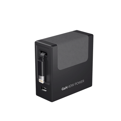 Gitryin 35W GaN dual-port retractable charger black textured plastic by Giraffe Tools on Tampa Home & Garden Store